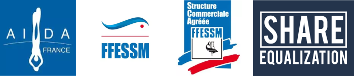 Logos des fédérations d'apnée AIDA, SSI et Moving Limits.